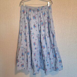 💙 Vintage Willow Bend Pull On Floral Denim Jeans Full Midi Skirt Size L/XL Cott